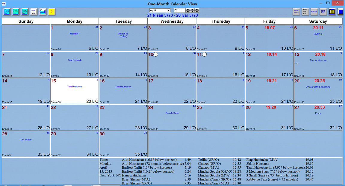 One-month calendar view