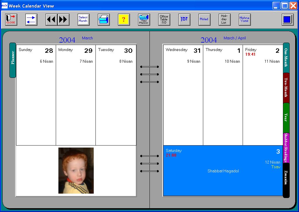 [Week calendar view with picture]